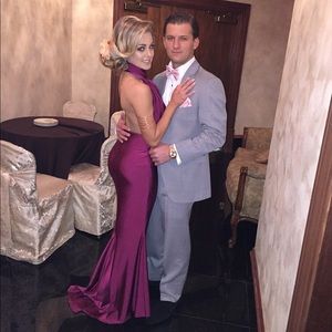 High neck, open back gown